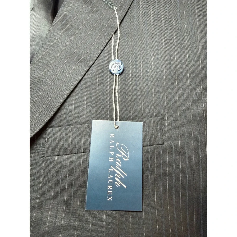 Ralph Ralph Lauren Mens 44L Pinstripe Blazer 100% Wool Jacket Black 2‎ Buttons